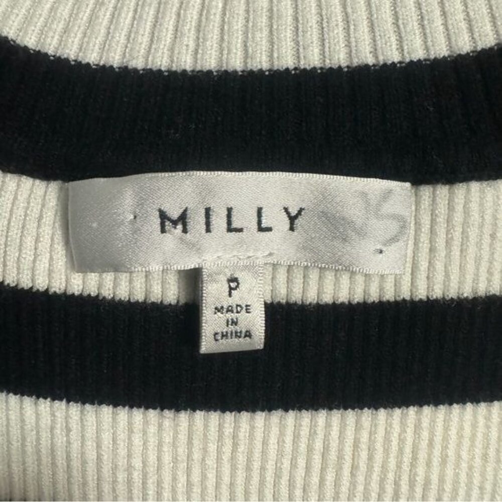 Milly Black & White Stripe Off The Shoulder Bodycon Side Split Midi Dress Size P - Picture 7 of 14